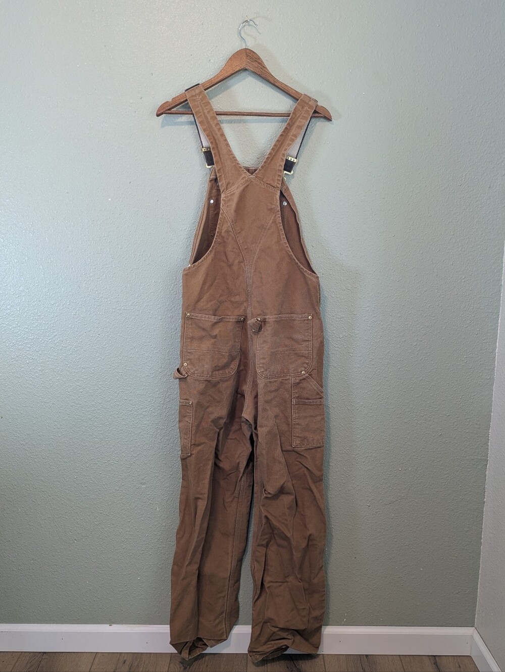 Carhartt Brown Duck Canvas Overalls with Black Straps - Picture 2 of 3